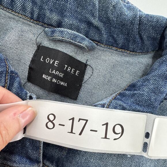 Love Tree Jacket Womens Large‎ Blue Denim Trucker Faded Button Up Jean - Picture 3 of 7